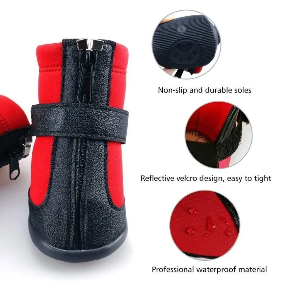 Dog / Puppy Booties Non-Slip Water Resistant Black & Red Zip Front Size S NEW